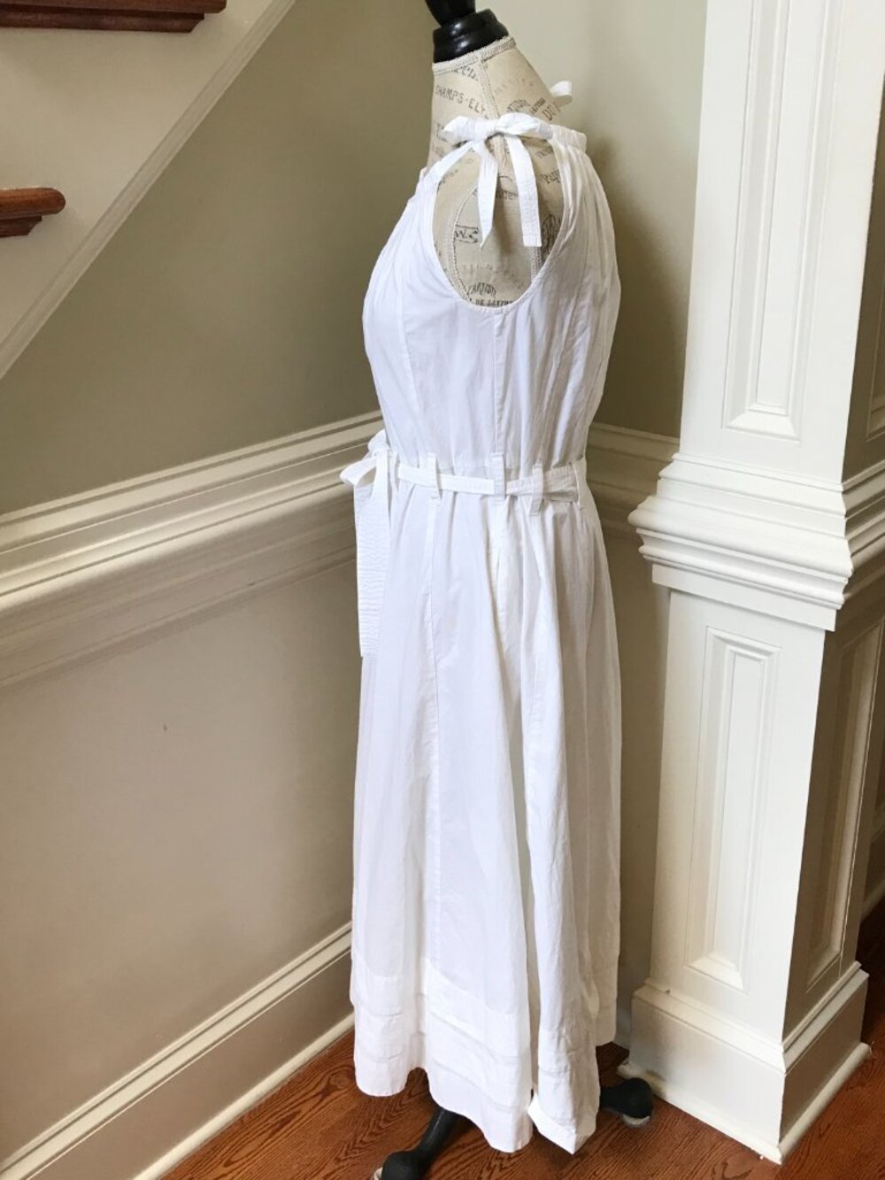 Julia Amory Cryder Midi Dress Womens Small White Sleeveless Cotton Poplin Tie - Picture 8 of 11